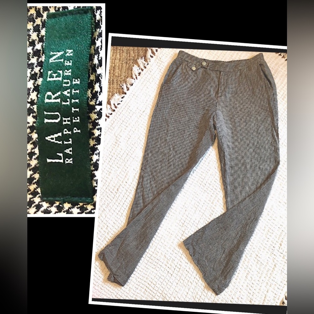 Lauren Ralph Lauren petite black & white houndstooth pants classic trouser 6p
